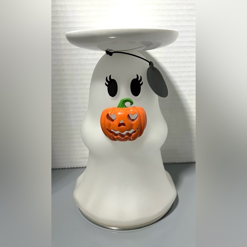 Light-Up Ghost Jack-O'-Lantern Pedestal3-Wick Candle Holder Halloween 2025